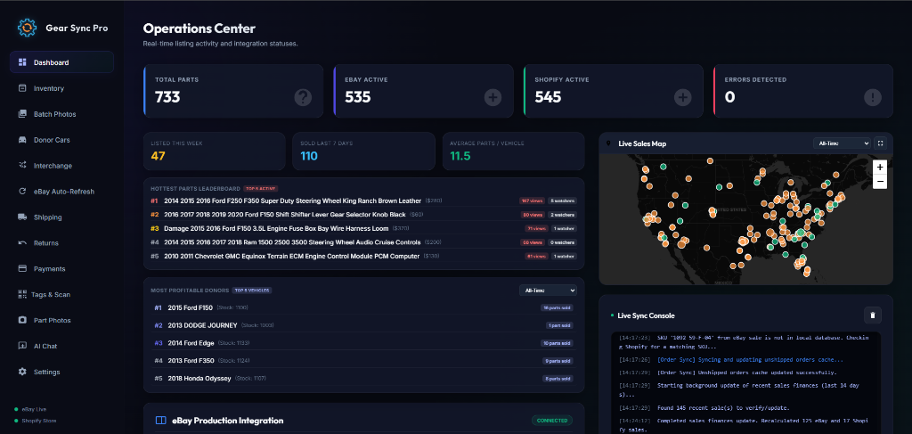 Gear Sync Pro Dashboard Mockup